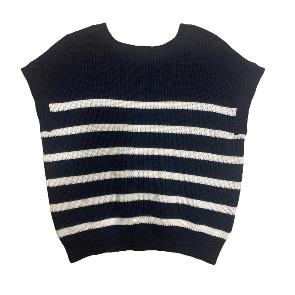 Moon & Madison old money Black white striped preppy sleeveless Sweater SZ M